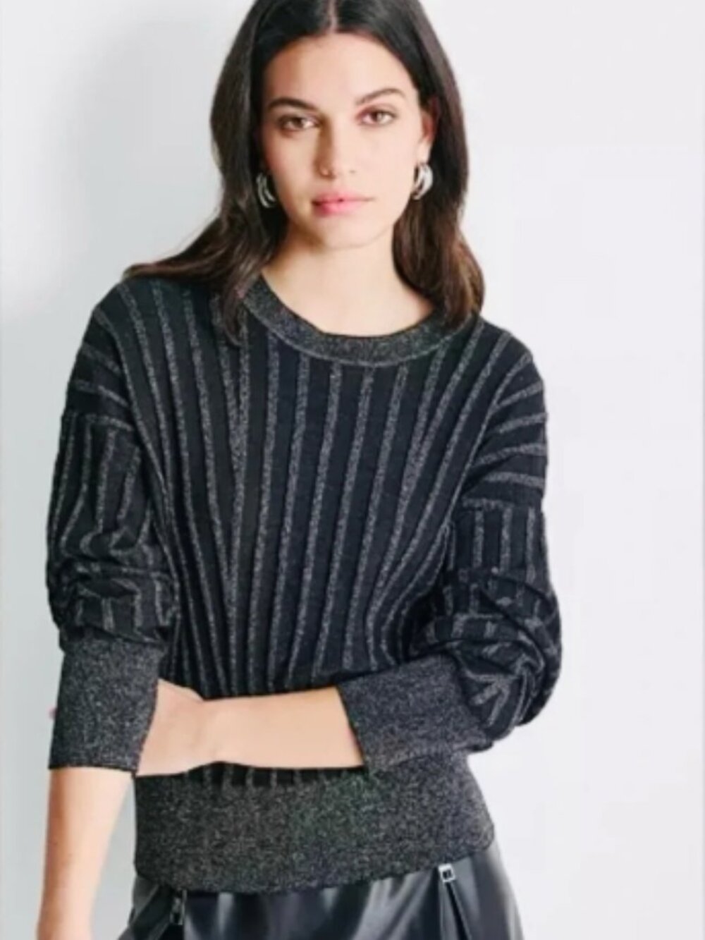 DKNY Black Silver Shine Sweater NWT Size Large